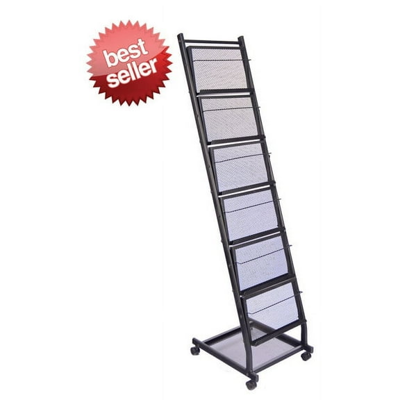Six Pocket Mobile Literature Display Rack (Small) 6 Wired Shelves Display Storage for Magazines/Literature/Brochures (Trade Show, Show Room, Show Case)