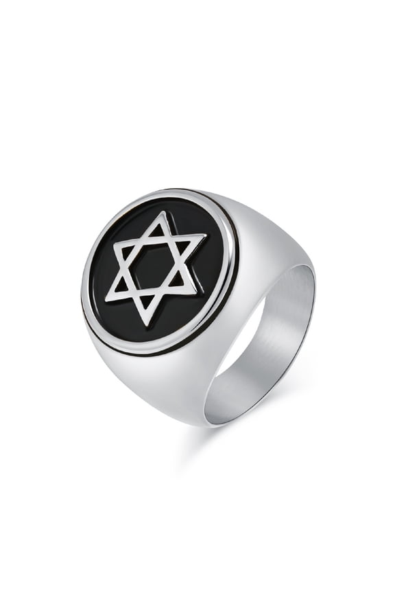 Six Point Hexagram Star Ring for Men David Star Ring 14K White Gold Solomon Religious Symbol Signet Ring