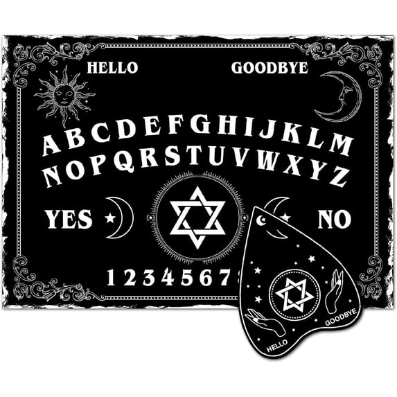 Six Pointed Star Spirit Board Game Talking Board Supply Metaphysical Telling Tool Dowsing Divination Set with Luncheonette for Hunting Spiritual Game 11.8x8.3 Inch Black
