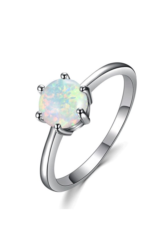 Six Prong Ladies Opal Ring Platinum Main Stone Opal Blue White Colorful Shine Gift For Special Occasions Today