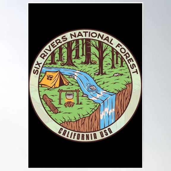 Six Rivers National Forest River Camp Poster Wall Art, Modern Wall Decor, 12x18 UNFRAMED
