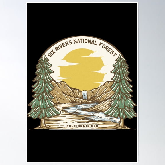 Six Rivers National Forest Waterfall Poster Wall Art, Modern Wall Decor, 16x24 UNFRAMED