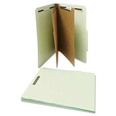 Six--Section Pressboard Classification Folders, 2 Dividers, Letter Size, Gray-Green, 10/Box