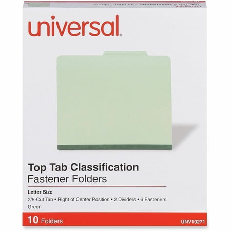 Six--Section Pressboard Classification Folders, 2 Dividers, Letter Size, Green, 10/Box