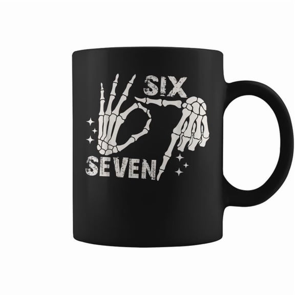 Six Seven 6 7 Meme Skeleton Hands Sign Coffee Mugs