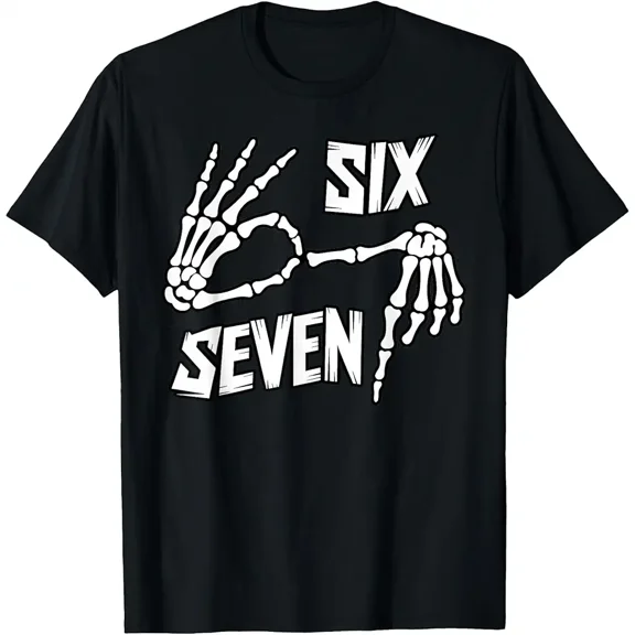 Six Seven 6 7 Meme Skeleton Hands Sign T-Shirt