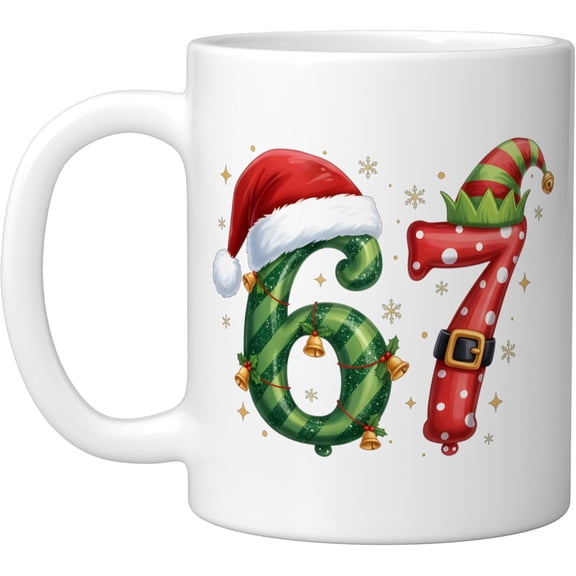 Six Seven 67 Meme Funny Christmas Santa Gen Alpha Teen Gift Ceramic Mug, White