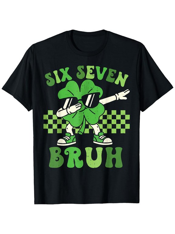 Six Seven 67 Meme St Patricks Lucky Irish Clover Dabbing Boys Girls T-Shirt, T-Shirt for Kids Youth, 180gsm, 100% Cotton