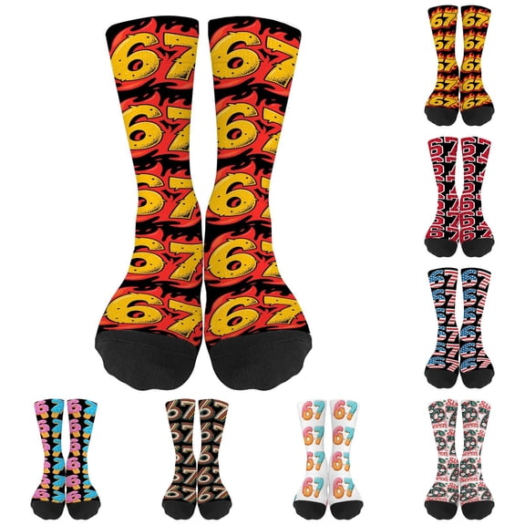 Six Seven 67 Socks 6 7 Meme Novelty Graphic Christmas Socks Crew Socks Funny Gifts For Boys Girls Men Women