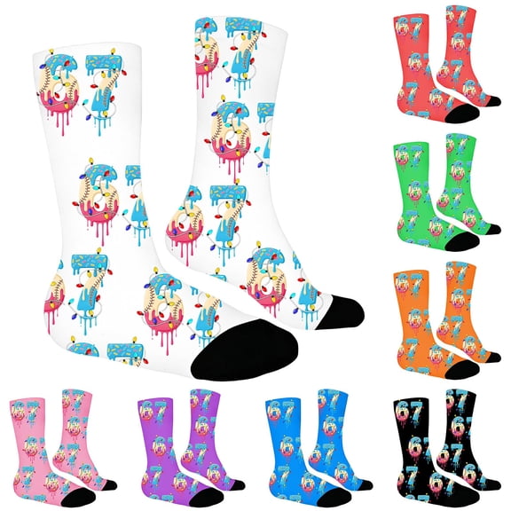 Six Seven 67 Socks Ice Cream for Boys Girls Funny 67 Hop Rap Stocking Stuffers for Teens Kids White