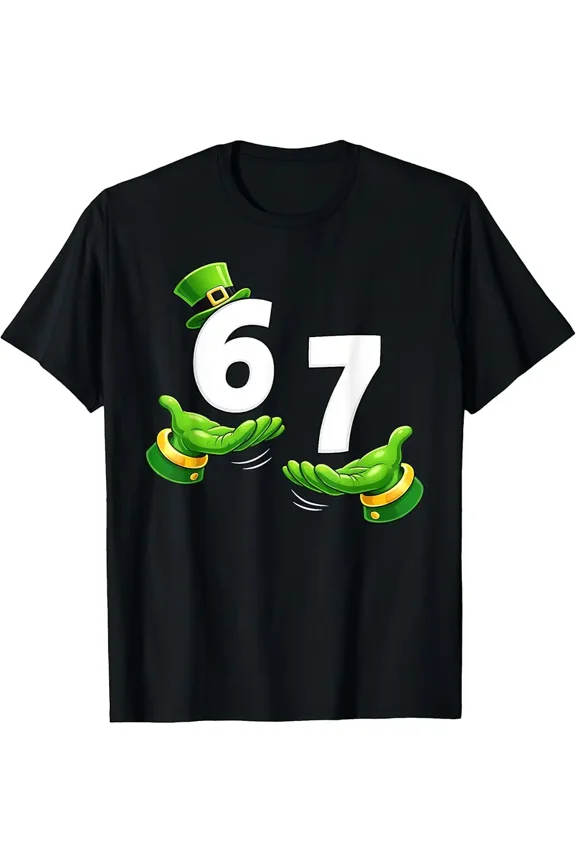 Six Seven 67 St Patricks Day 6 7 Shamrock Boys Kids 6-7 Meme T-Shirt
