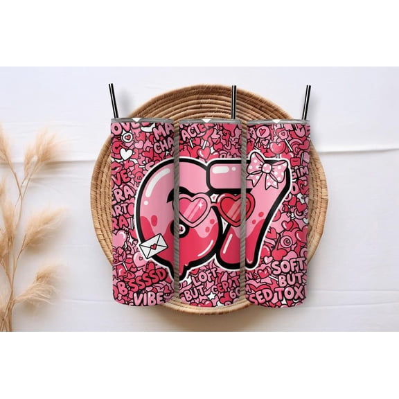 Six Seven 67 Valentine Groovy 20oz Skinny Tumbler Wrap Sublimation Design PNG