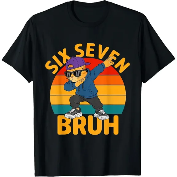 Six Seven Bruh 67 6 7 Meme Funny Cool Dabbing Cat Sunglasses T-Shirt
