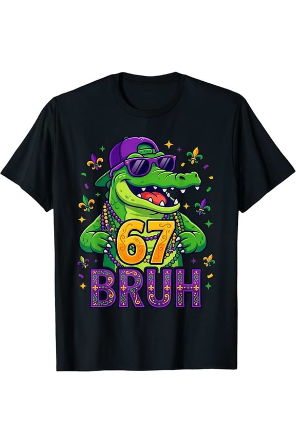 Six Seven Bruh Alligator Mardigator 6 7 Mardi Gras Boys 67 T-Shirt