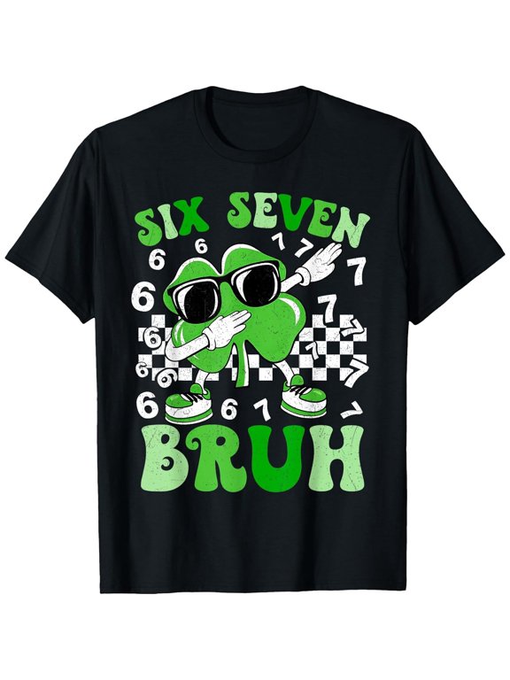Six Seven Bruh Dabbing Shamrock St Patricks Day 67 Meme Boys Girls T-Shirt, T-Shirt for Kids Youth, 180gsm, 100% Cotton