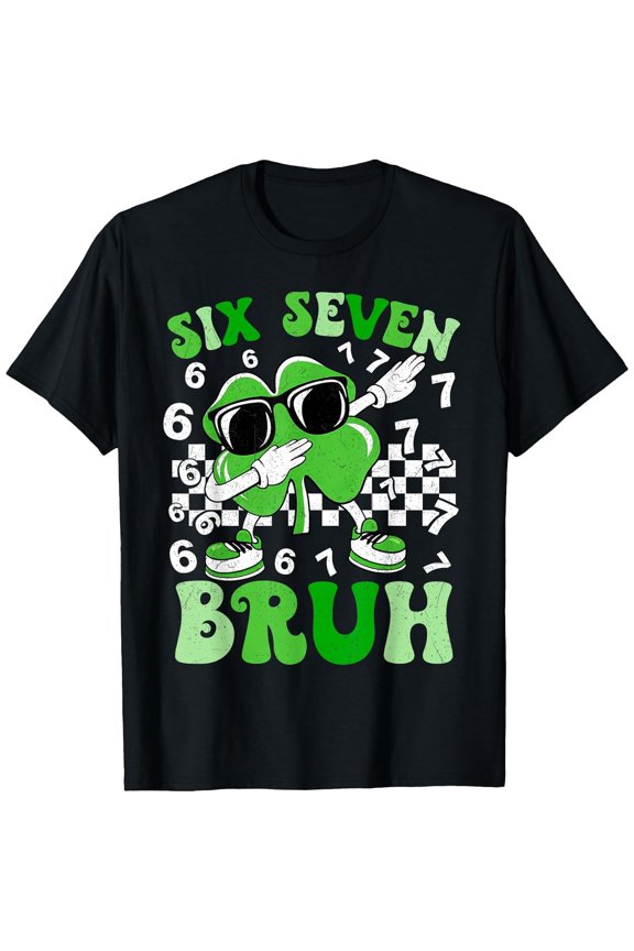 Six Seven Bruh Dabbing Shamrock St Patricks Day 67 Meme Boys Girls T-Shirt, T-Shirt for Kids Youth, 180gsm, 100% Cotton