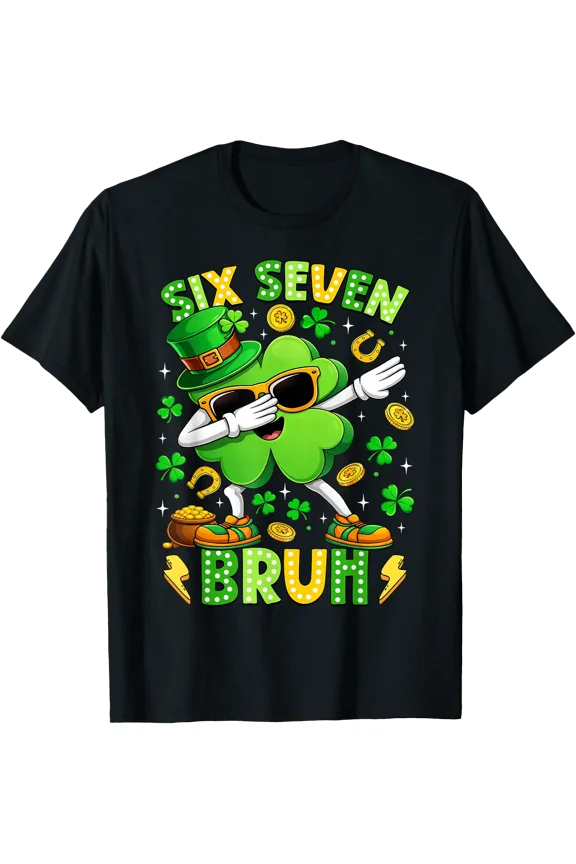 Six Seven Bruh Meme 67 Dabbing Shamrock St Patricks Day Kids T-Shirt, Unisex T-Shirt