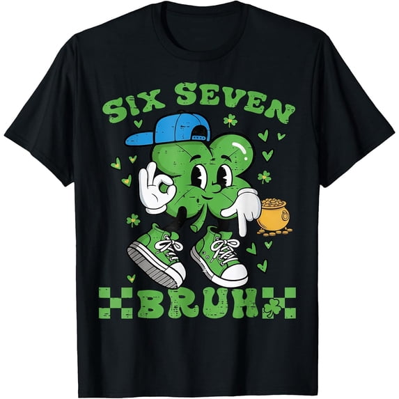 Six Seven Bruh St Patricks Day Clover 67 Meme Irish Humor Boys Girls T-Shirt, T-Shirt for Kids Youth, 180gsm, 100% Cotton
