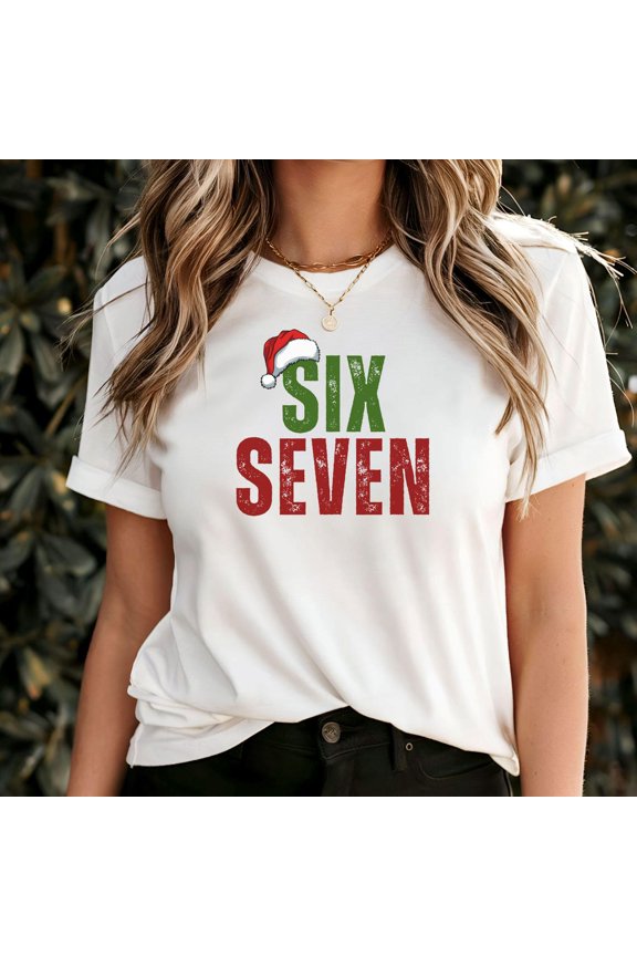 Six Seven Christmas Shirt, Funny Number Meme Shirt, 6 7 Santa Hat Tshirt