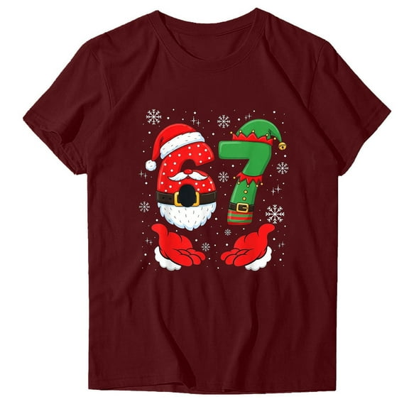 Six Seven Christmas T Shirts for Women Casual Shirt Funny Graphic Short Sleeve Tee Tops