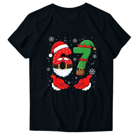 Six Seven Christmas T Shirts for Women Casual Shirt Funny Graphic Short Sleeve Tee Tops