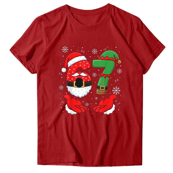 Six Seven Christmas T Shirts for Women Casual Shirt Funny Graphic Short Sleeve Tee Tops