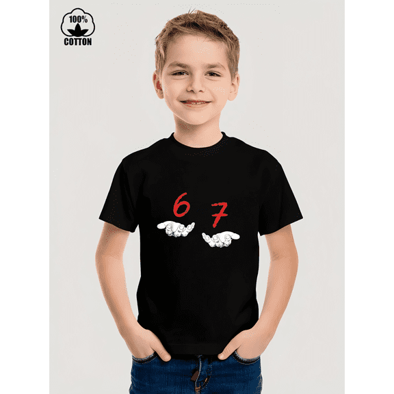 Six Seven Funny Gesture Graphic Iron-On Print Tees, Suitable For Boy, Children's Halloween Vibes