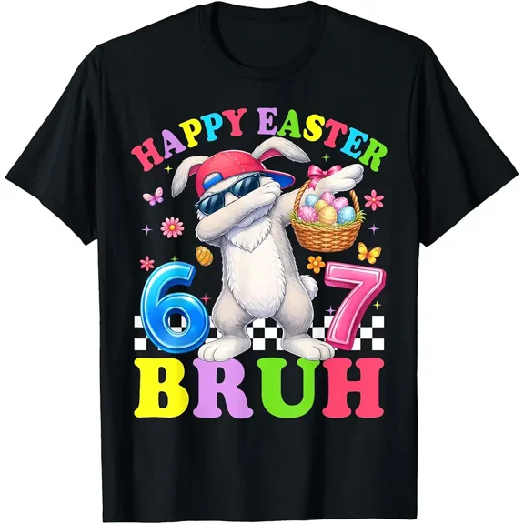Six Seven Happy Easter 67 Dabbing Rabbit Meme Bunny Kids Boy T-Shirt