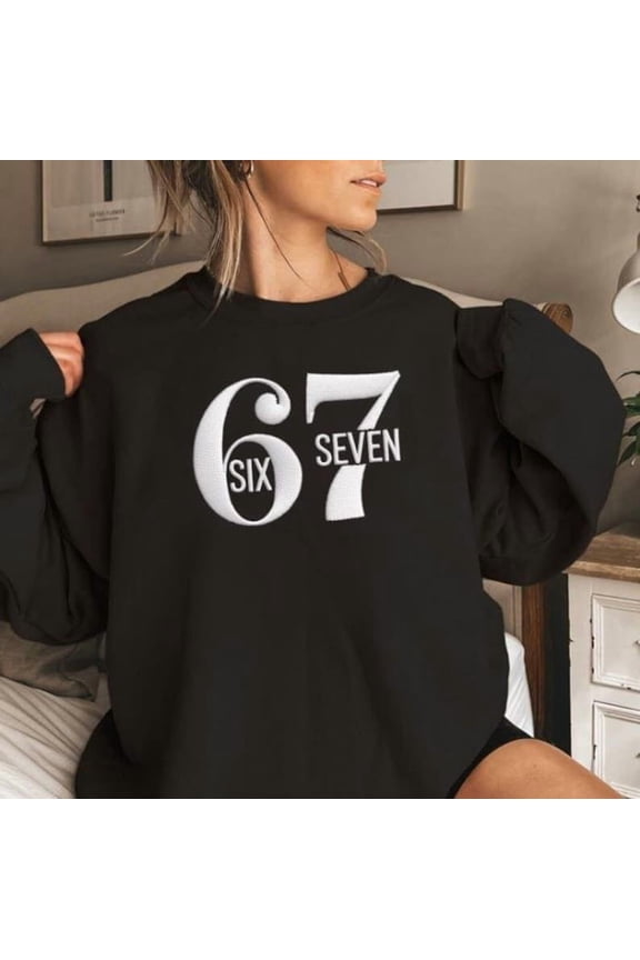 Six Seven Height Humor Embroidery File Funny 67 Meme Gen Z Viral Embroidery Design Digital Stitch Project Trendy Internet Sewing