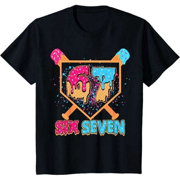 Six Seven Ice Cream Drip Baseball 67 Funny Meme Teens Kids T-Shirt