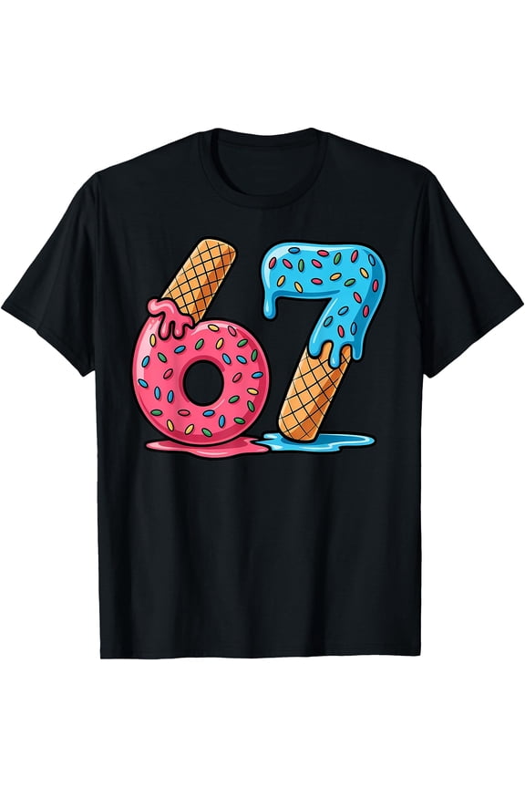 Six Seven Ice Cream Drip Cool Meme 67 Funny Number T-Shirt Shirts