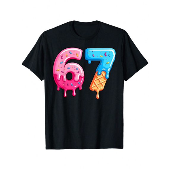 Six Seven Ice Cream Drip Cool Meme 67 Funny Number T-Shirt