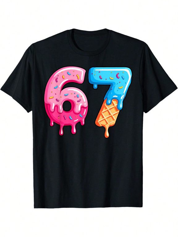 Six Seven Ice Cream Drip Cool Meme 67 Funny Number T-Shirt