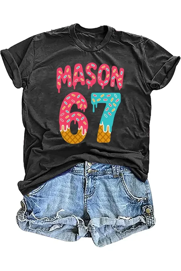 Six Seven Ice Cream Shirts for Women Ice Cream Drip Shirt Funny Six Seven Mason Graphic Short Sleeve Tee Tops