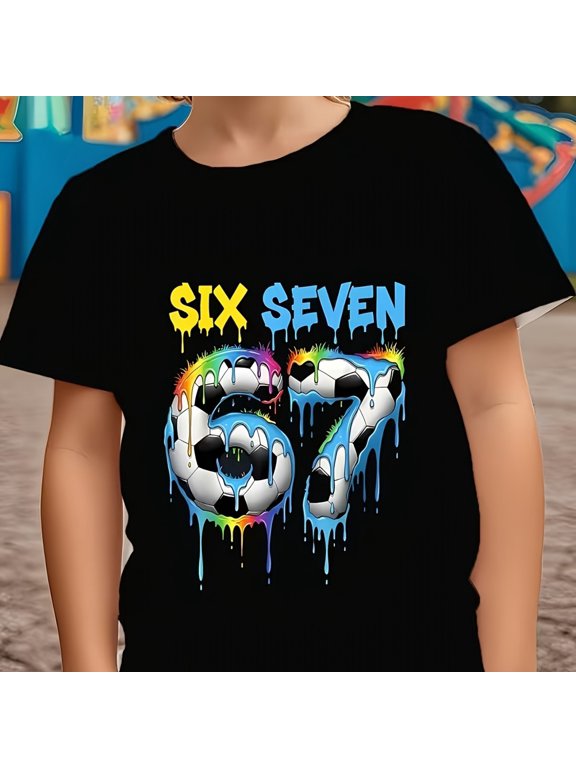 Six Seven Meme "67" Soccer Graphic Boys T-Shirt, T-Shirt for Kids Youth, 180gsm, 100% Cotton