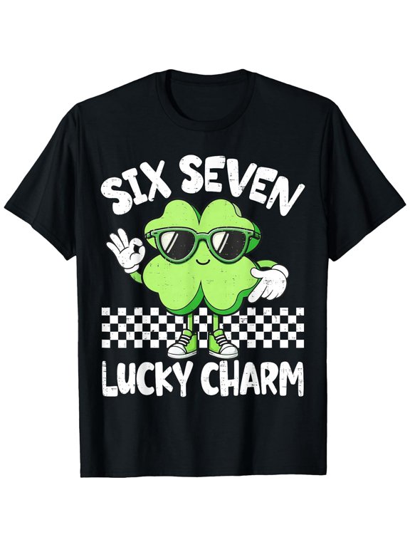 Six Seven Meme 67 St Patricks Day Lucky Charm Shamrocks Boys Girls T-Shirt, T-Shirt for Kids Youth, 180gsm, 100% Cotton