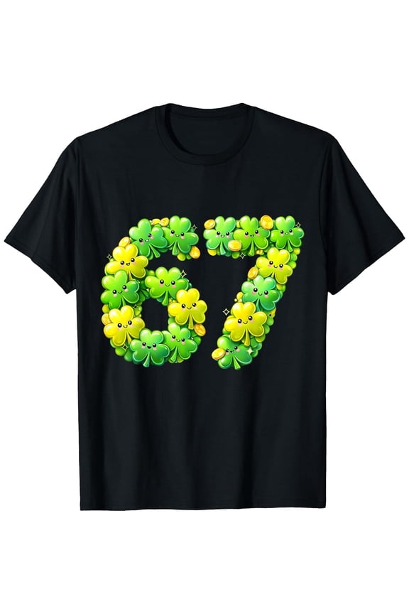 Six Seven Meme 67 St Patricks Day Shamrocks Boys Girls T-Shirt, T-Shirt for Kids Youth, 180gsm, 100% Cotton