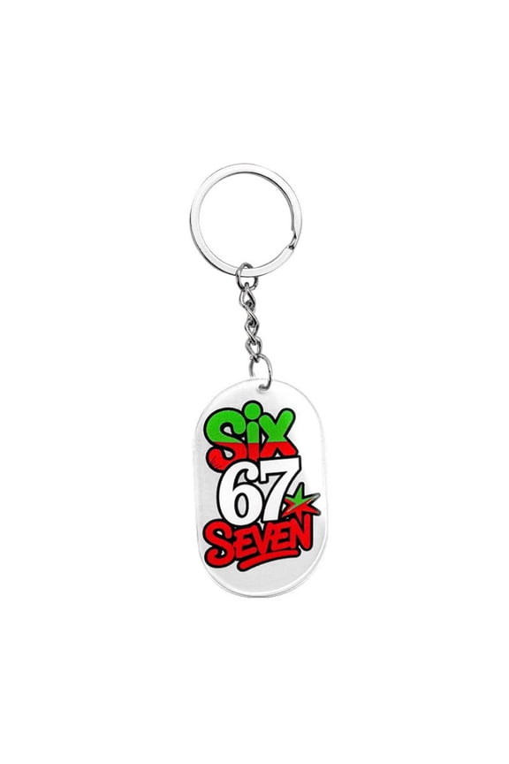 Six Seven Meme Acrylic Keyring for Teens Multicolor Minimalist Style 11.5x3.5