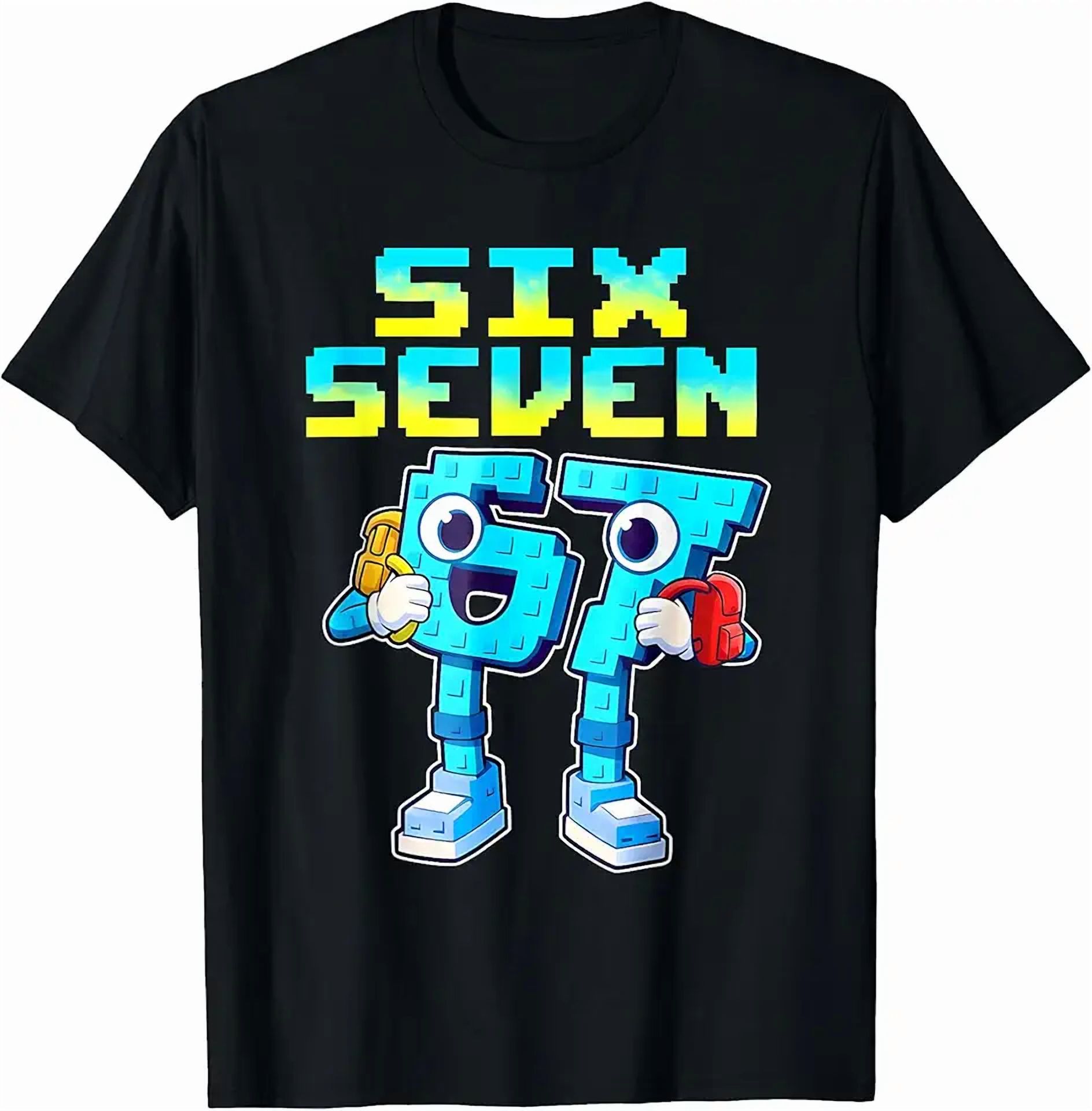 Six Seven Pixel Art School Numbers Graphic Unisex Cotton T-Shirt ...