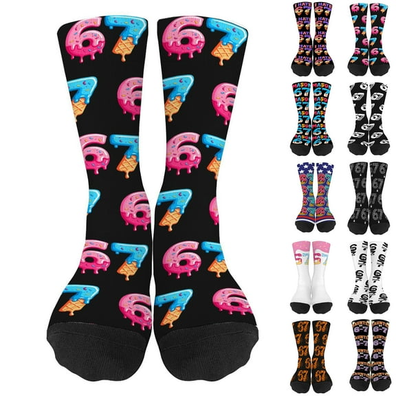 Six Seven Socks, Funny Novelty Socks, Trendy Socks for Adult Women Men Black