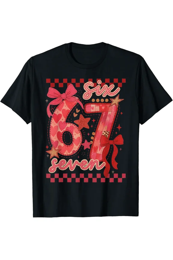 Six Seven Valentine Checkered Bow T Shirt Size S-5XL