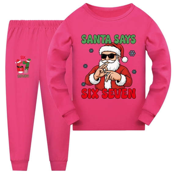 Six Seven X mas Christmas Kids pajamas boys and girls fashionable long sleeved nightwear set, suitable for children aged 6-13