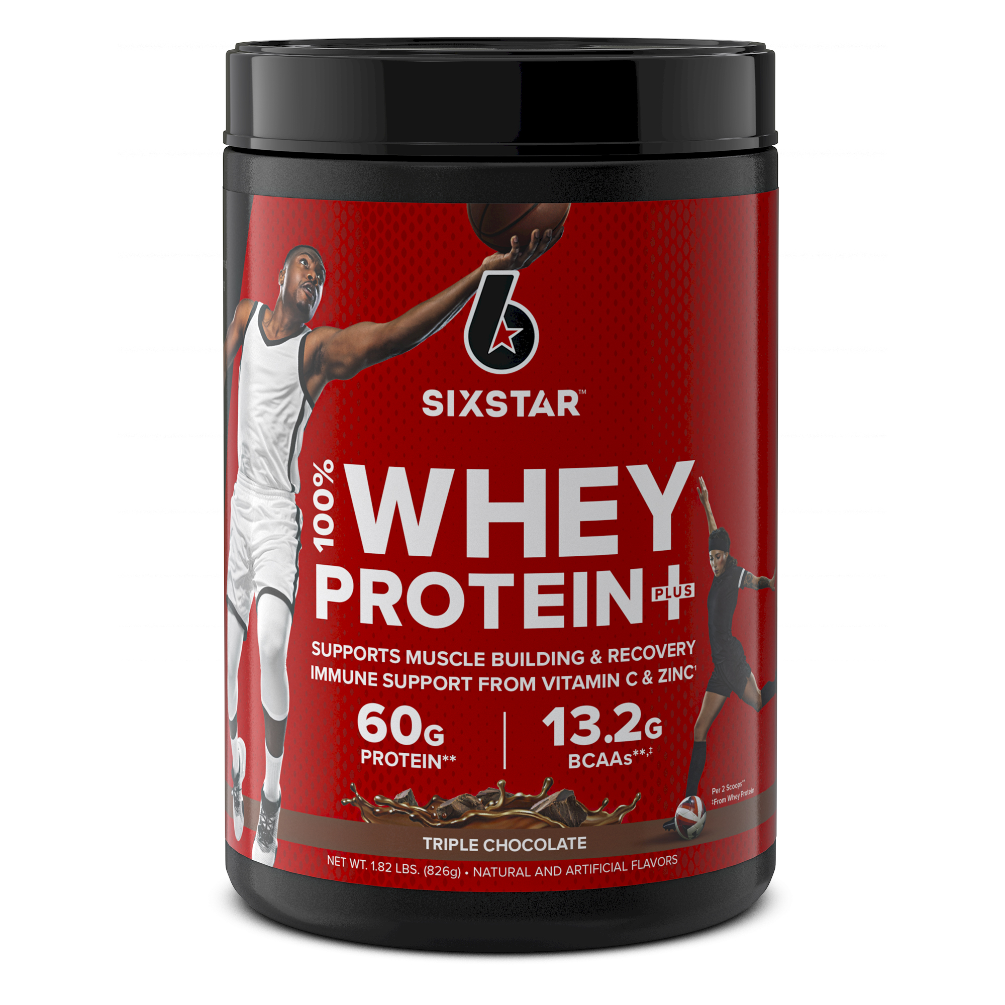 Six Star 100% Whey Protein Plus, 32g Ultra-Pure Whey Protein Powder, Triple Chocolate, 2lb - image 1 of 12