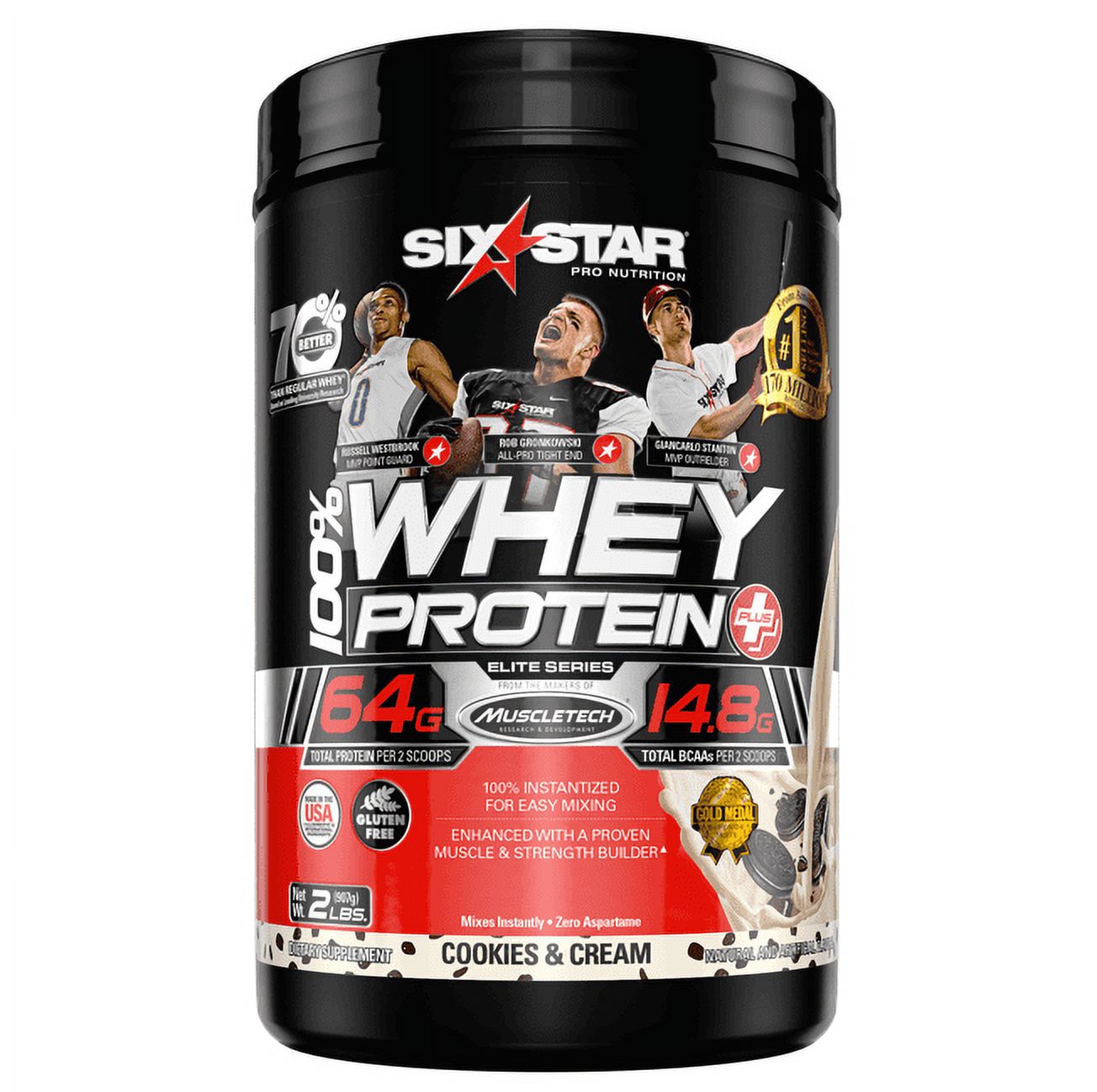 Six Star Pro 100% Whey Protein Powder, 32g Ultra-Pure Whey Protein, Cookies & Cream, 2lbs - image 1 of 7