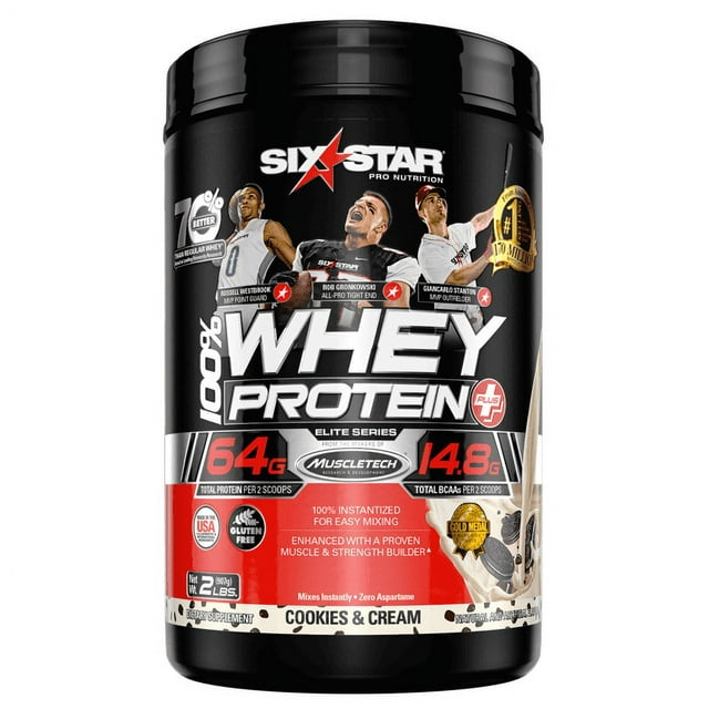 Six Star Pro 100% Whey Protein Powder, 32g Ultra-Pure Whey Protein, Cookies & Cream, 2lbs