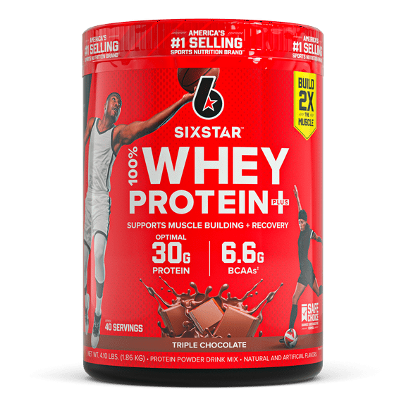 Six Star Pro Nutrition 100% Whey Protein Plus Powder Triple Chocolate Powder, 30 G Protein, 4.1 lb