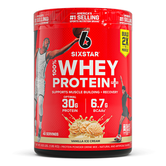 Six Star Pro Nutrition 100% Whey Protein Plus Powder, Vanilla Cream, 30 G Protein, 4.1 lb