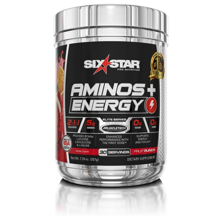 Six Star Pro Aminos + Energy Powder, BCAA's, Fruit Punch, 30