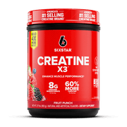 Six Star Pro Nutrition Creatine X3 BCAA Amino Acid Blend Powder, Fruit Punch, 2.18 lbs, 30 Servings