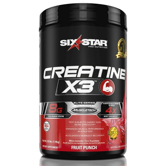 Six Star Pro Nutrition Creatine X3 BCAA Amino Acid Blend Powder, Fruit Punch, 2.52 lbs, 30 Servings